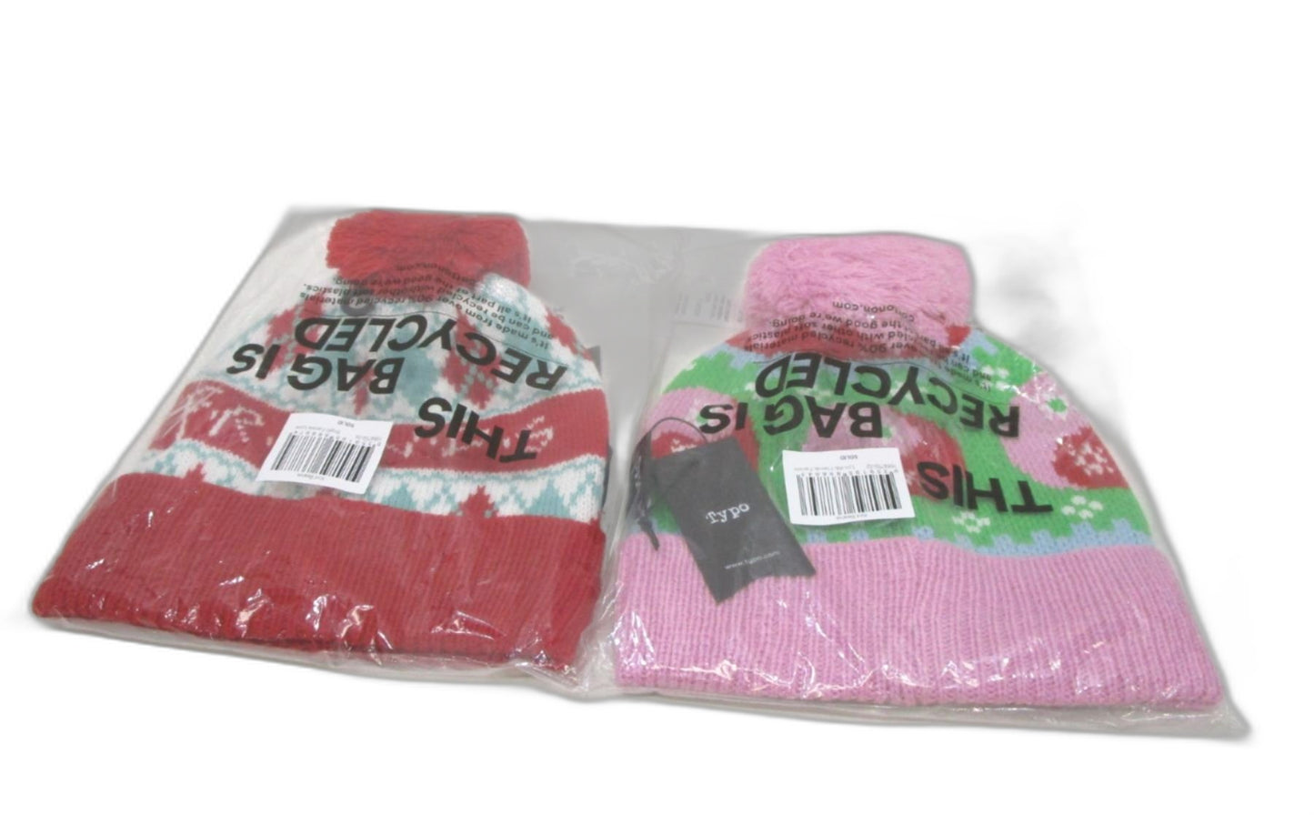 2 Pack Typo Red Tv "Friends" & Pink Christmas Knit Beanies NEW