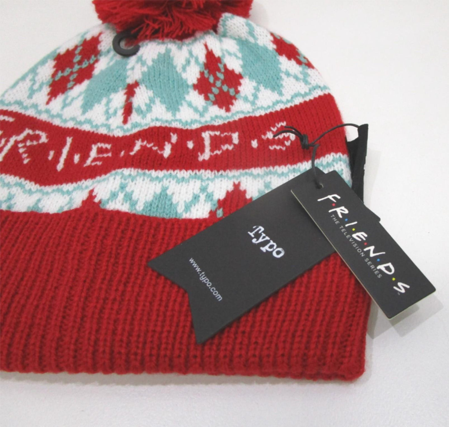 2 Pack Typo Red Tv "Friends" & Pink Christmas Knit Beanies NEW