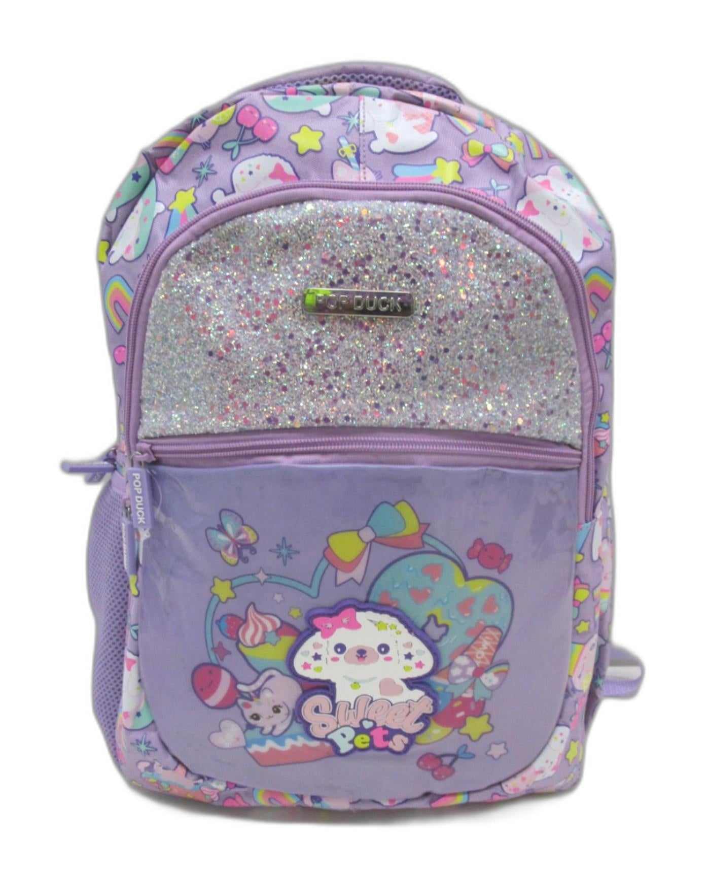 Pop Duck Sweet Pets 1 Front Pocket 2Side Holders 2Compartment Backpack NEW