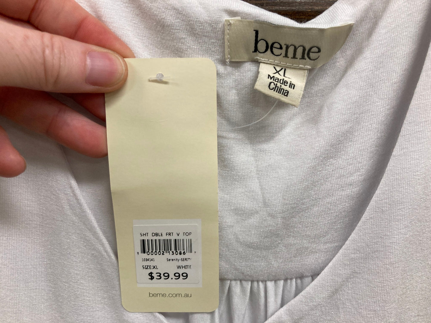 Beme Shirt Double Front V-Neck S/Sleeve White Ladies Size Xl NEW