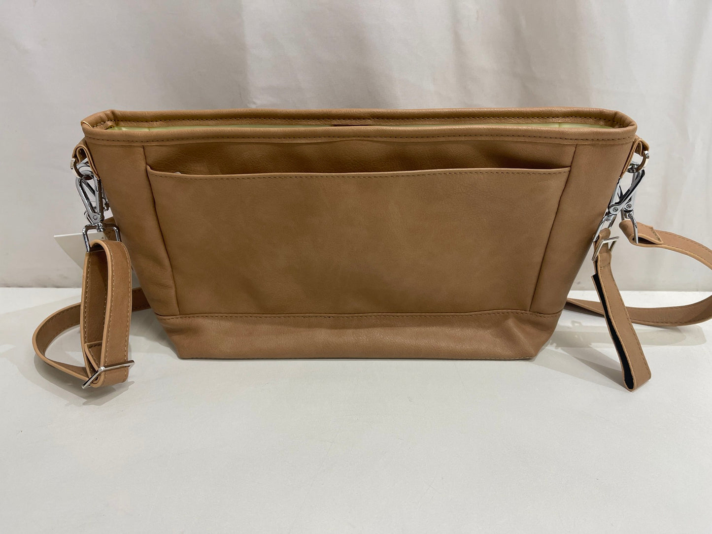 Open Style Multi Compartment Tan Faux Leather Shoulder Handbag NEW