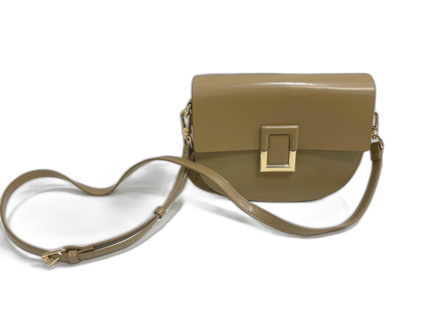 Renata Beige Faux Leather Cross Body Shoulder Bag With Gold Accents NEW