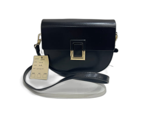 Renata Black Faux Leather Cross Body Shoulder Bag With Gold Accents NEW