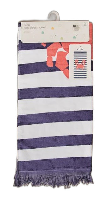 Target Kids Cotton Crab Blue Stripe Fringed Beach Towel 68Cm X 137Cm NEW