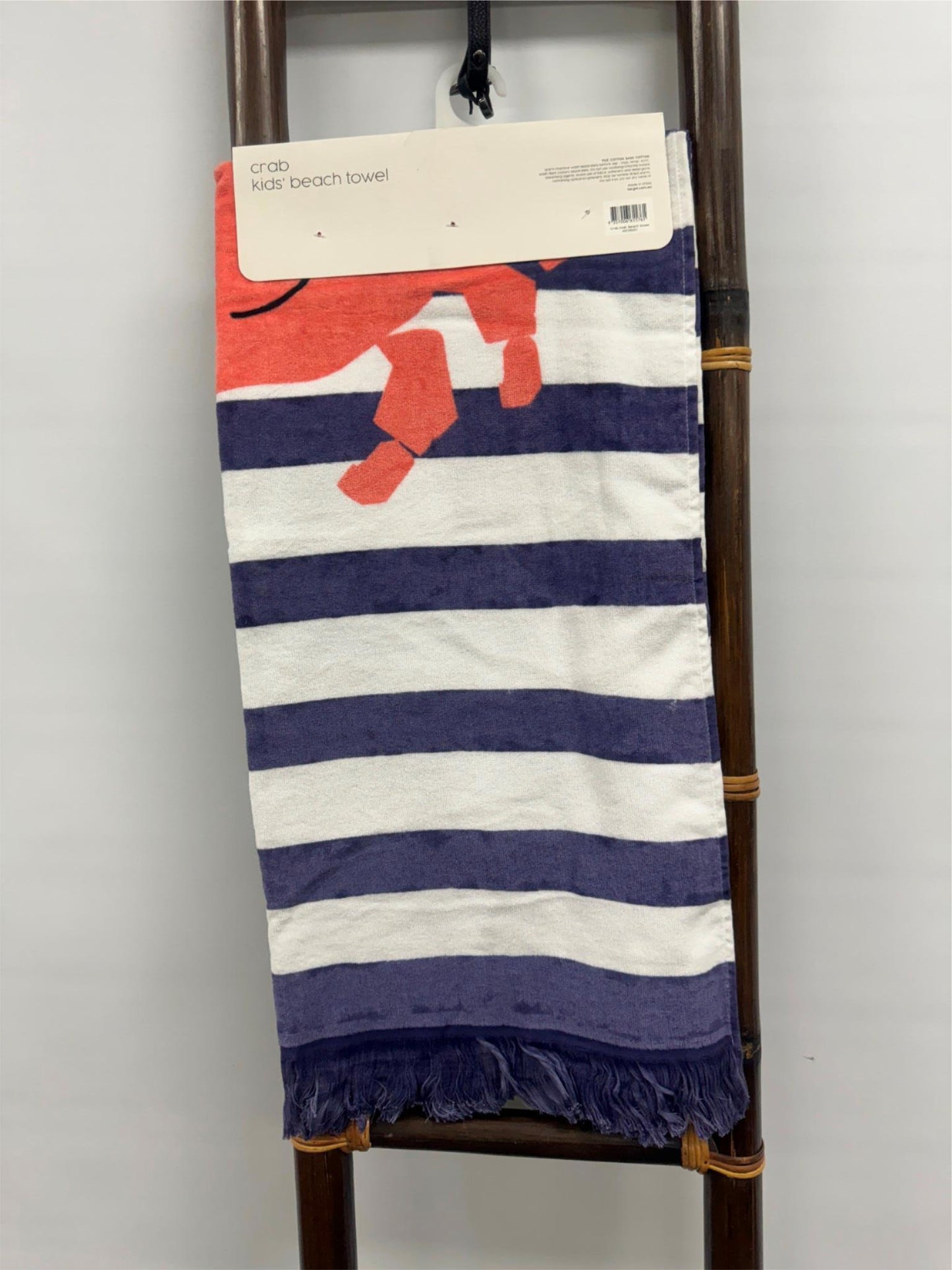 Target Kids Cotton Crab Blue Stripe Fringed Beach Towel 68Cm X 137Cm NEW