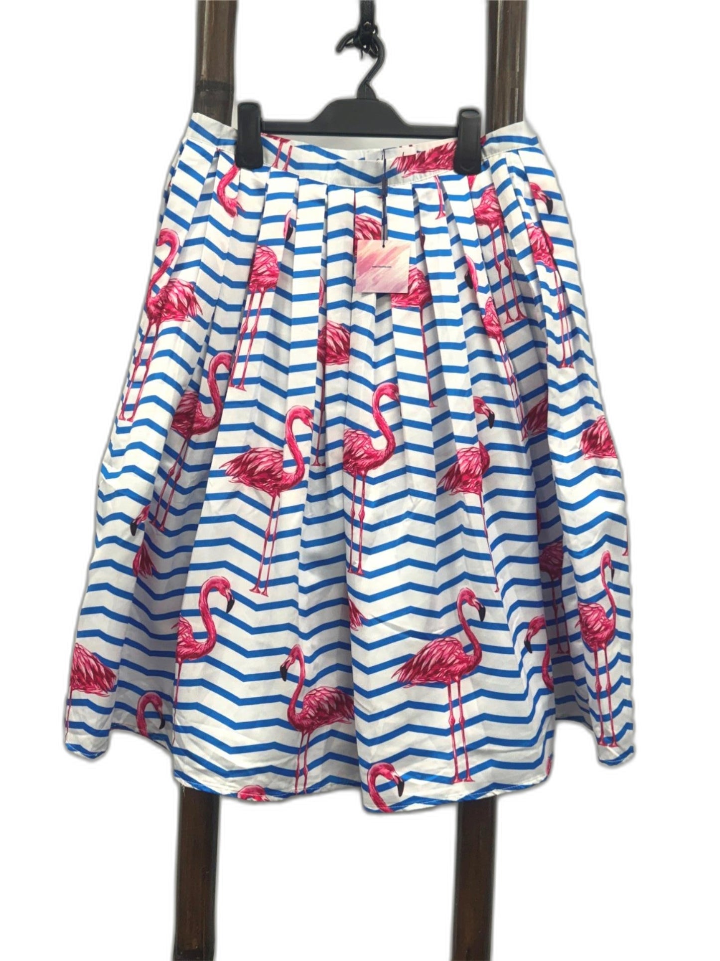 Chicwish Blue Stipe Pink Flamingo Fully Lined A-Line Skirt Size Xxl NEW