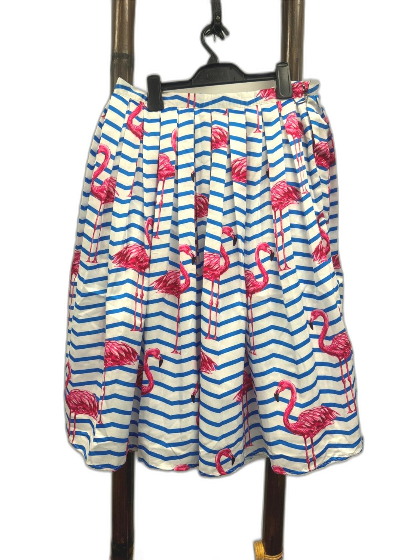 Chicwish Blue Stipe Pink Flamingo Fully Lined A-Line Skirt Size Xxl NEW