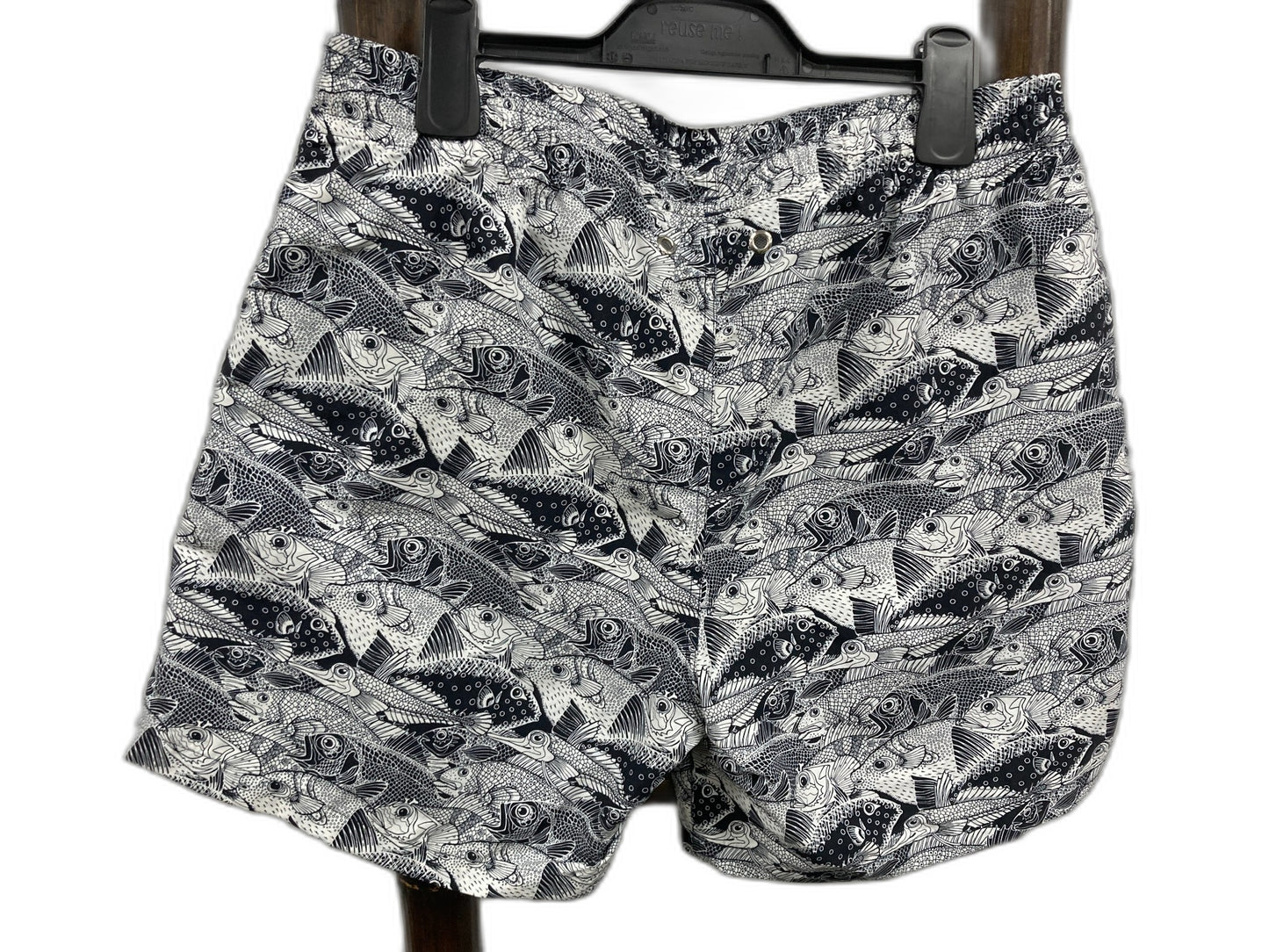 Hom Italian Fabric Fish Patterned Swim Shorts Blue/White Mens Sz M NEW