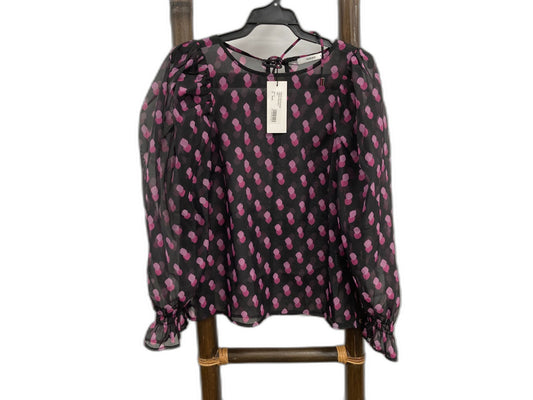 Shein Disco Dot Blouse With Puffy Sleeves Black W/Pink Ladies Sz 8 NEW