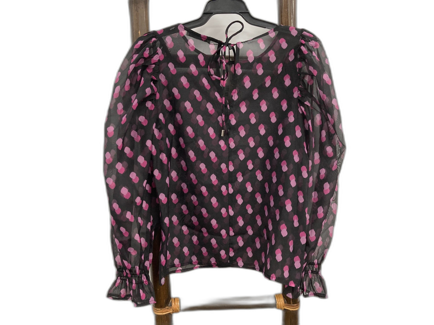 Shein Disco Dot Blouse With Puffy Sleeves Black W/Pink Ladies Sz 8 NEW