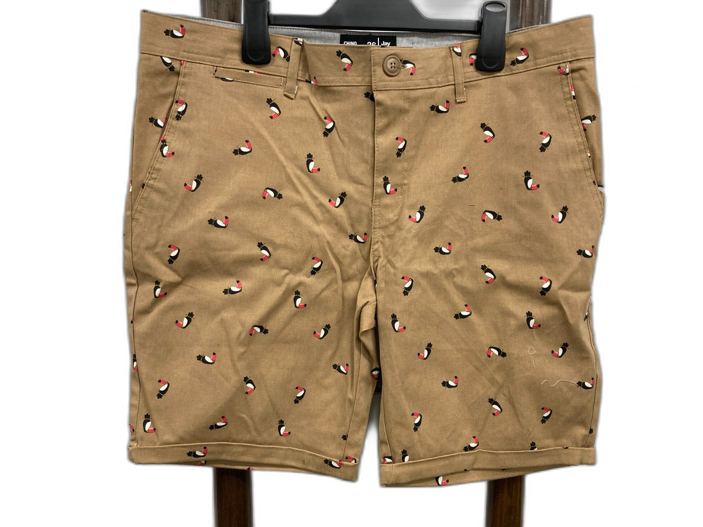 Jay Jays Toucan Design Zip & Button Up Shorts Tan Mens Sz 36 NEW