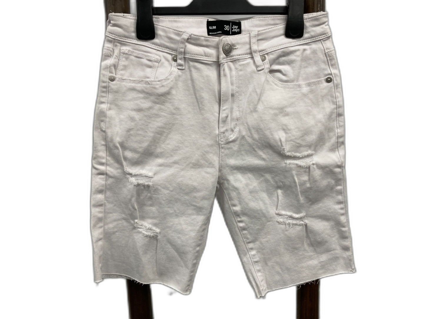 Jay Jays Slim Fit With Design Tears Zip Up Shorts White Mens Sz 30 NEW