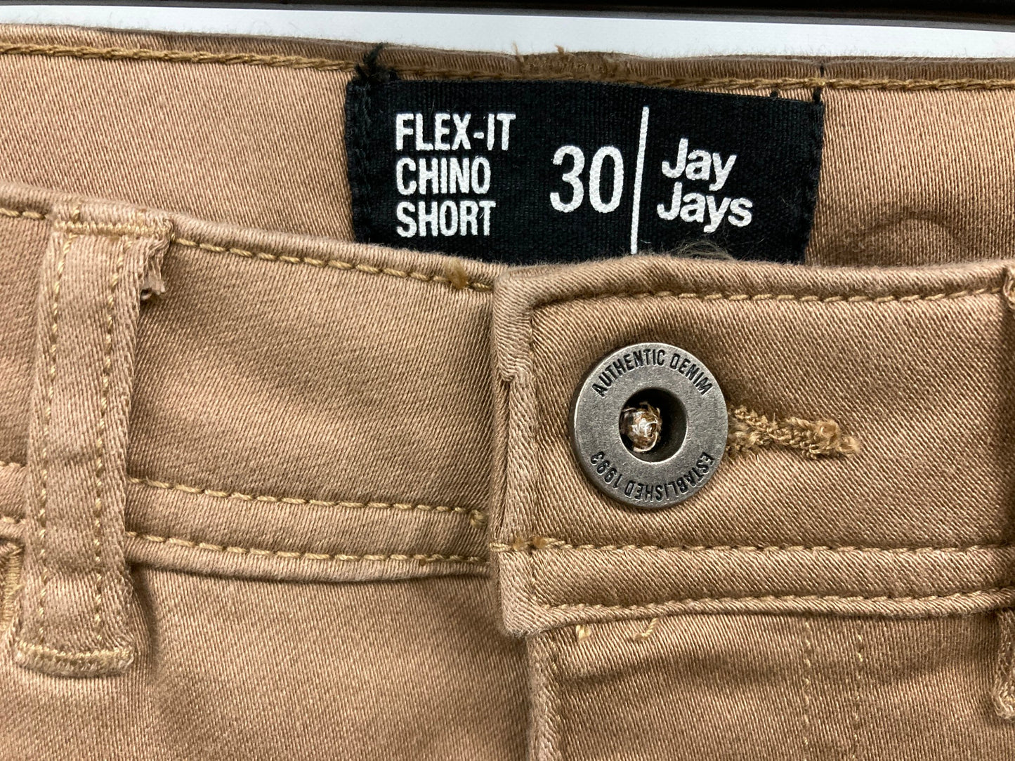 Jay Jays Flex-It Chino Shorts Side Pockets Zip Up Brown Mens Sz 30 NEW