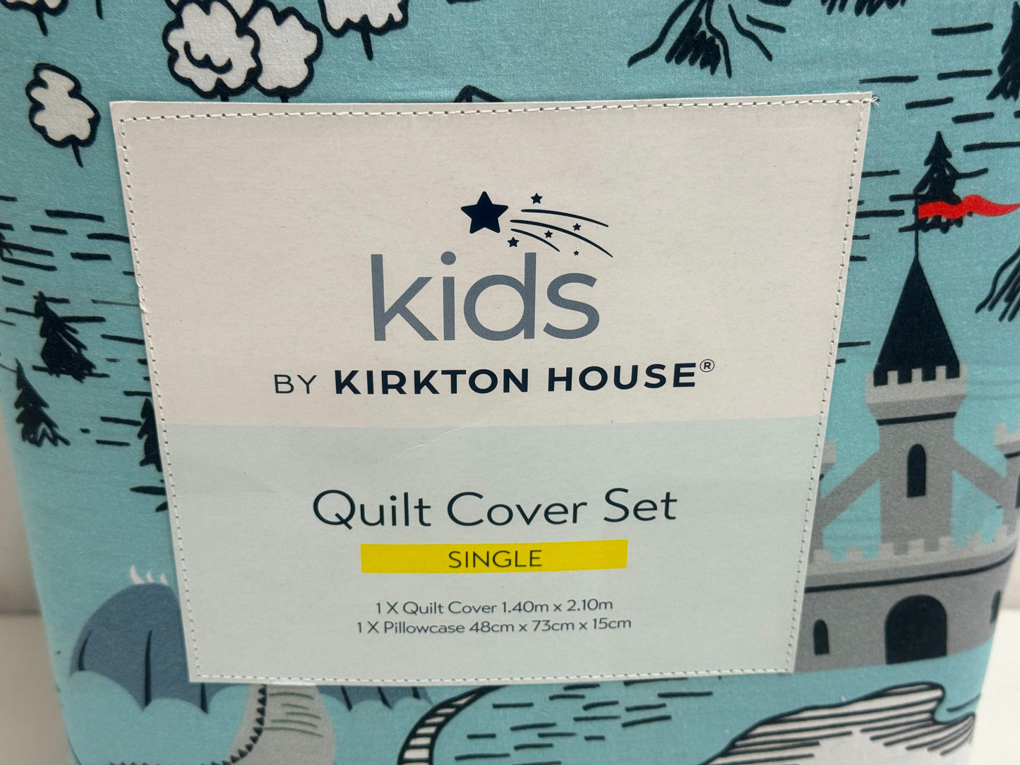 Kids By Kirkton House Blue Medieval Cotton Quilt Cover Set Single NEW