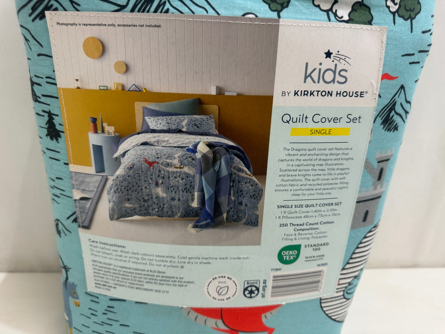 Kids By Kirkton House Blue Medieval Cotton Quilt Cover Set Single NEW