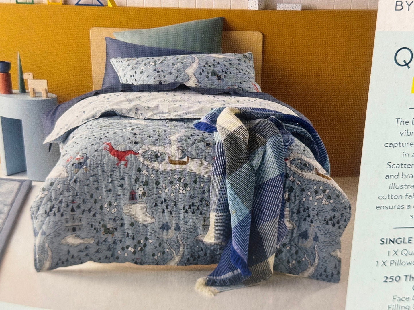 Kids By Kirkton House Blue Medieval Cotton Quilt Cover Set Single NEW