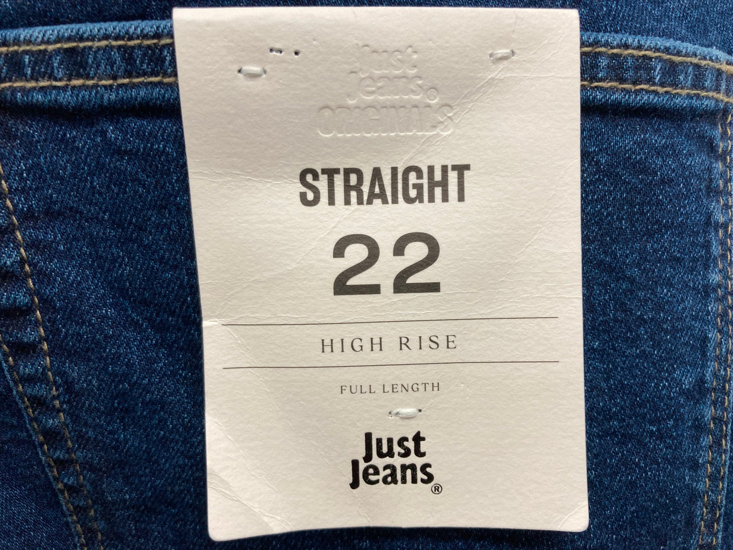 Just Jeans High Rise Full Length Denim Jeans Blue Ladies Sz 22 Rp$110 NEW