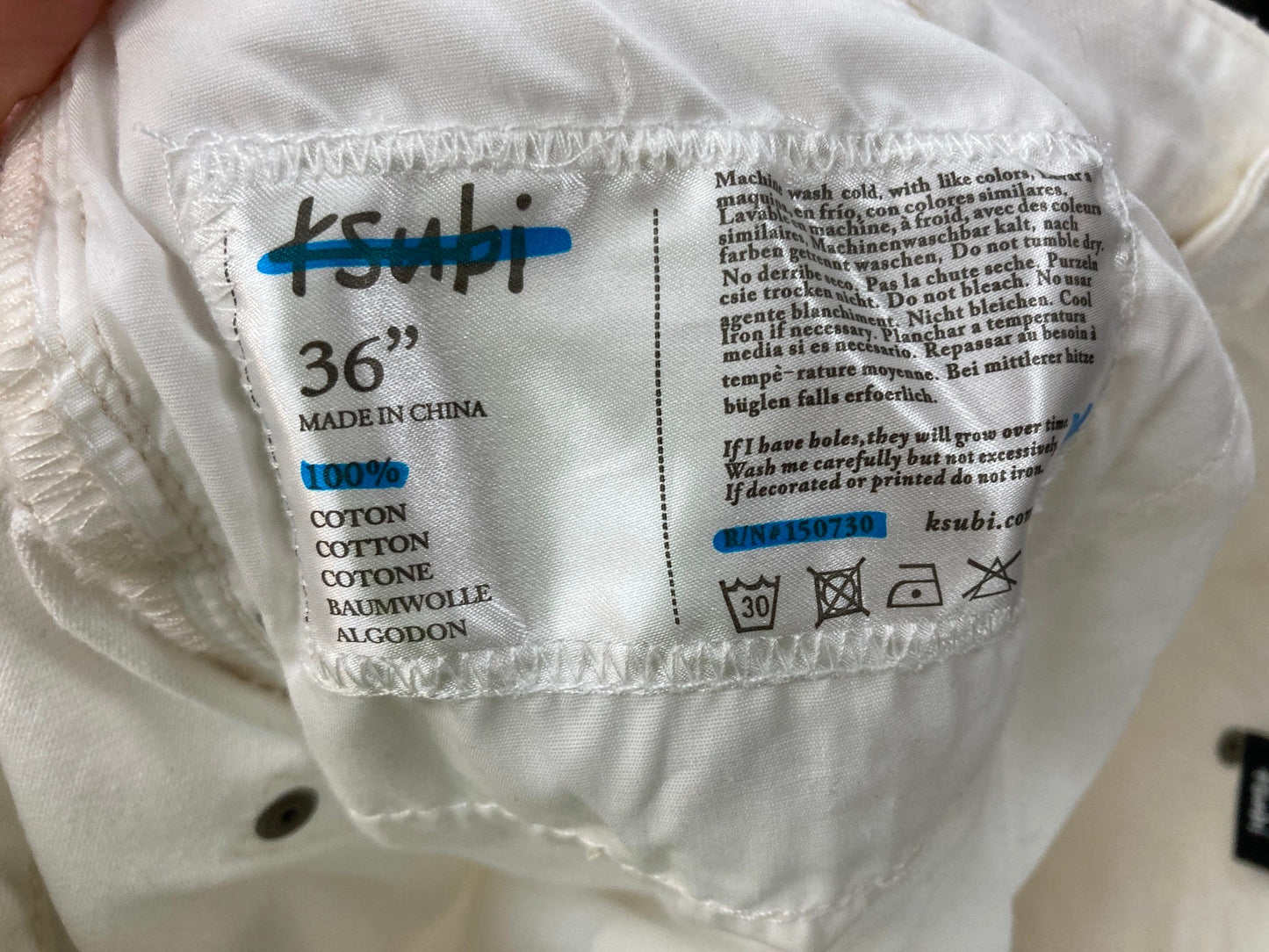 Ksubi Chopper Shorts Relaxed Rise, Slim Leg, Cut Off White Mens Sz 36 Rp$160 NEW