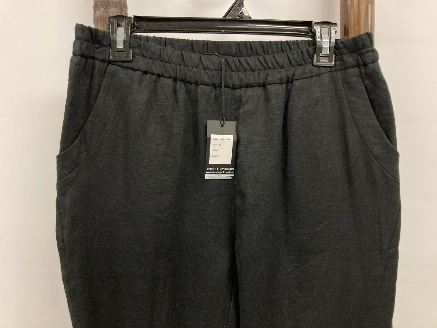 Marco Polo 100% Linen Elastic Waist Easy Fit Black Pants Ladies Sz 10 NEW