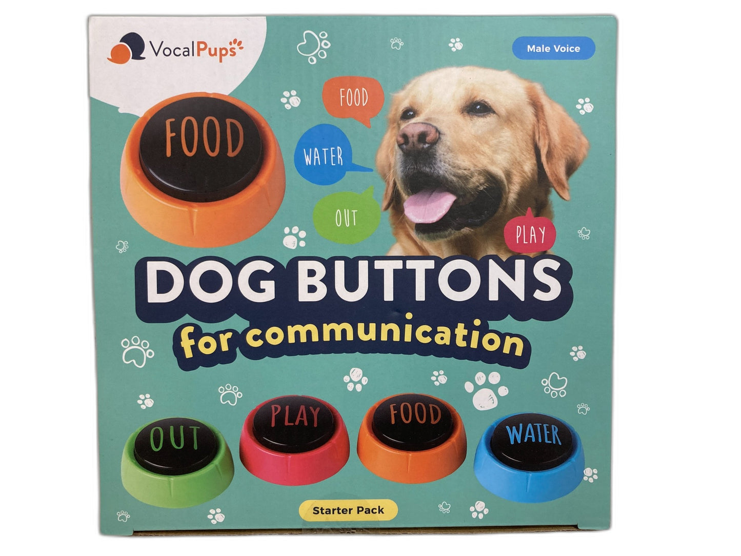 Vocal Pups 4 X Dog Buttons Communication Starter Pack 1 Male Voice NEW