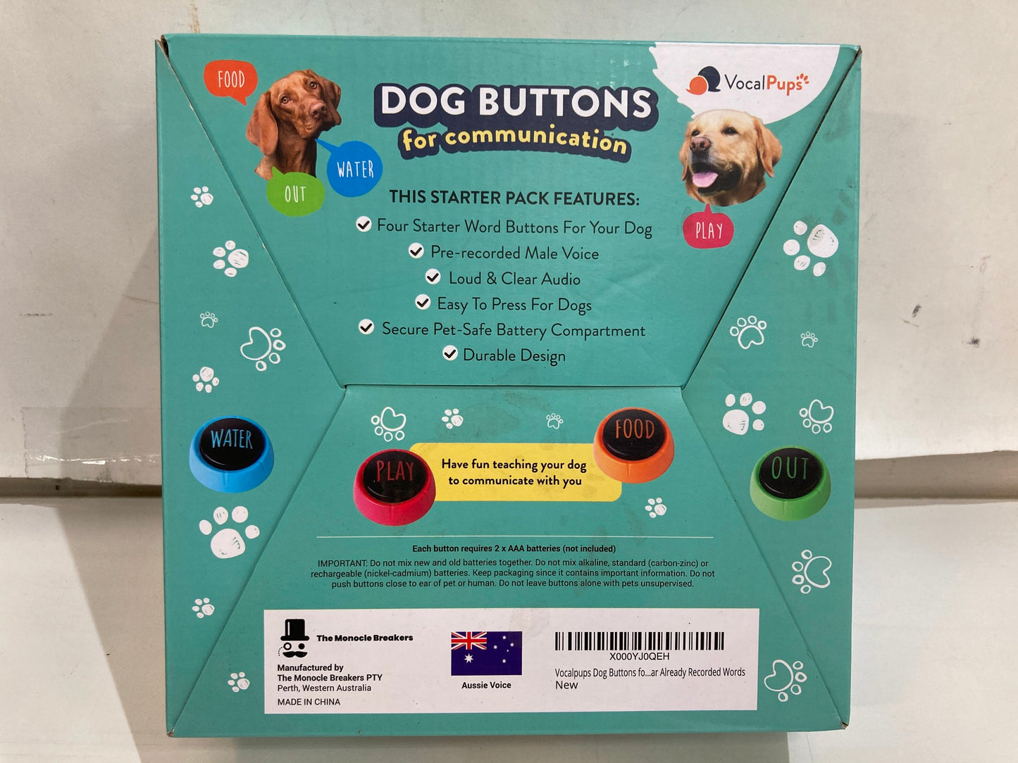 Vocal Pups 4 X Dog Buttons Communication Starter Pack 1 Male Voice NEW