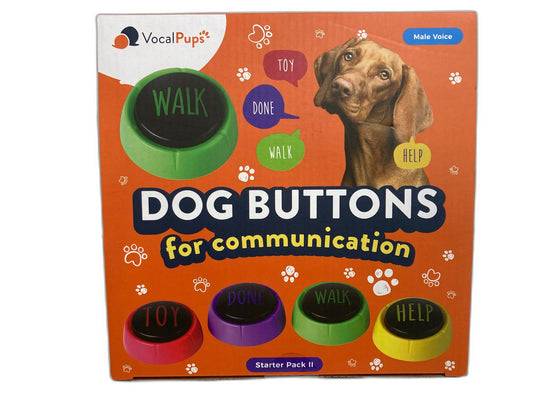 Vocal Pups 4 X Dog Buttons Communication Starter Pack 2 Male Voice NEW