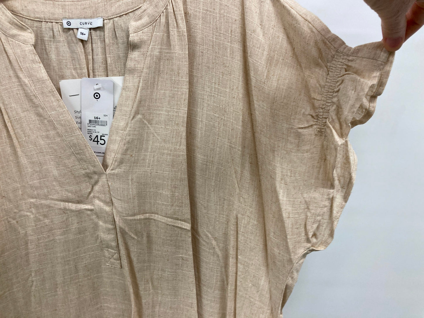 Target Curve Shirred Detail Top Linen Blend Natural Ladies Sz 16+ NEW