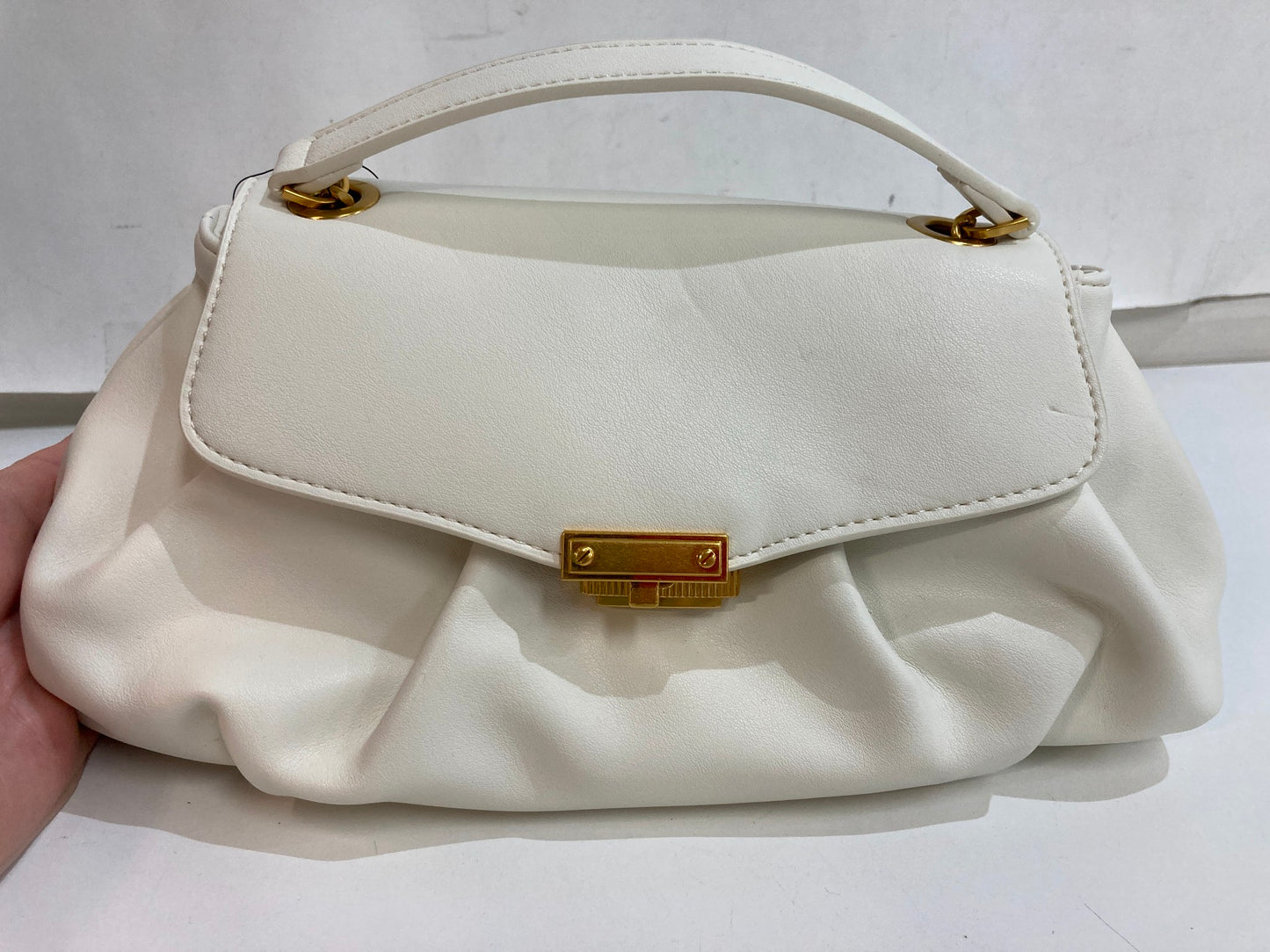 Faux Leather Renata Clutch Bag With Gold-Plated Strap Cream White NEW