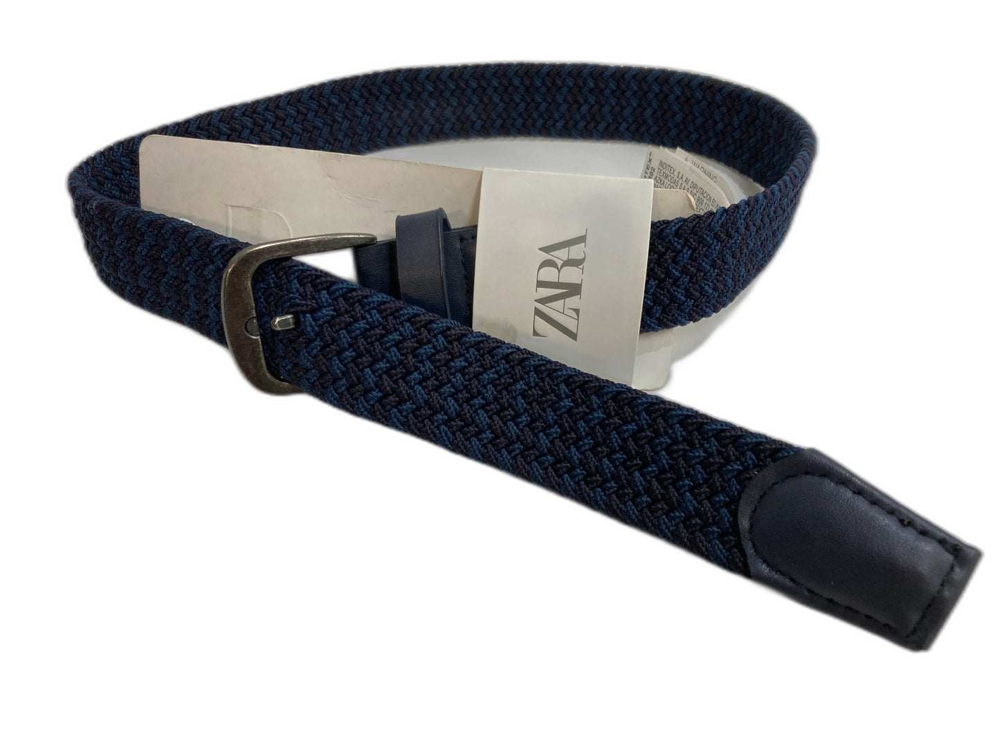 Zara Woven Pattern Grey Buckle Navy Boys Belt 4-5 Years Old NEW