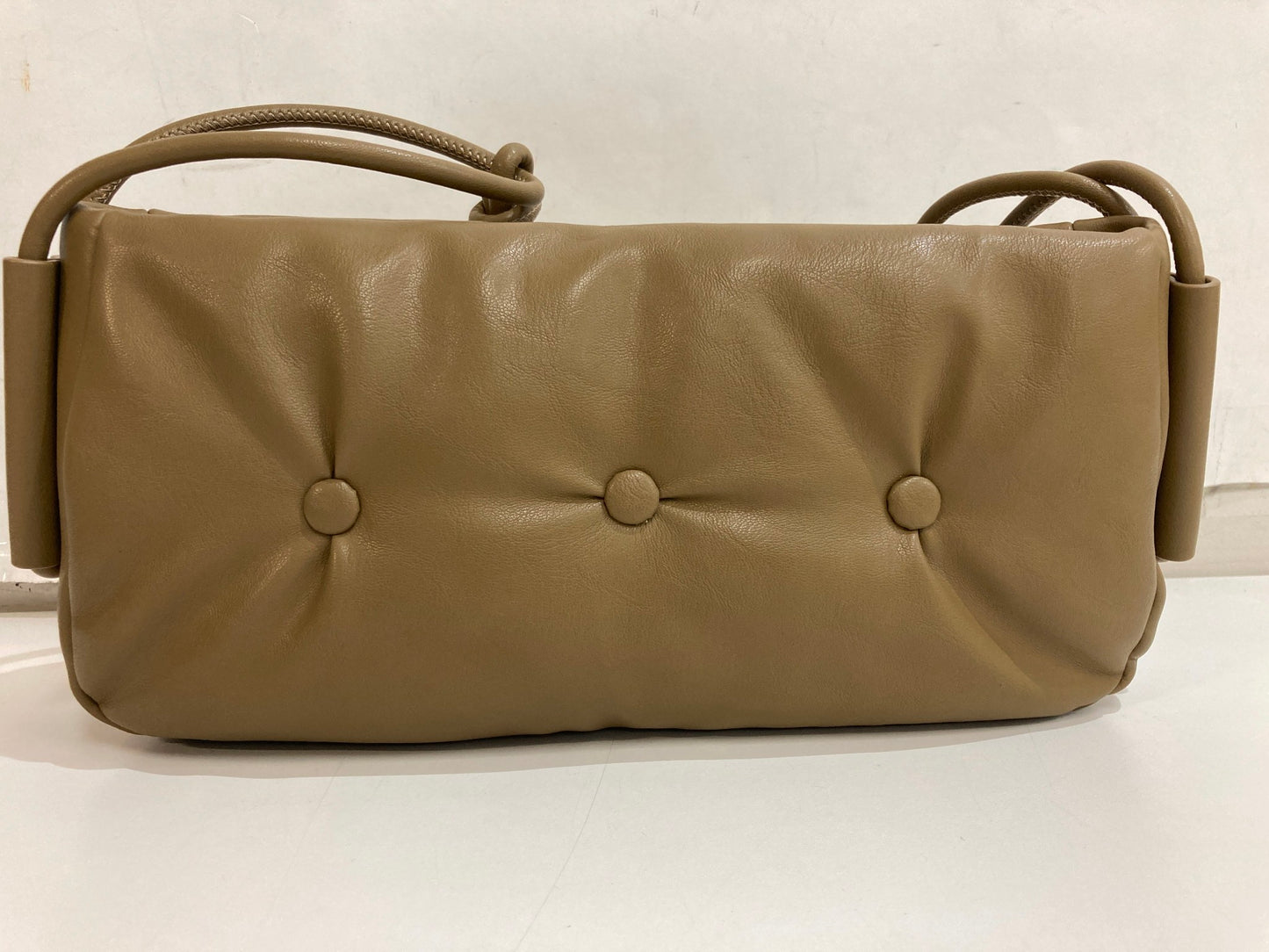 Faux Leather Clutch Bag With Short Handle Khaki/Brown NEW