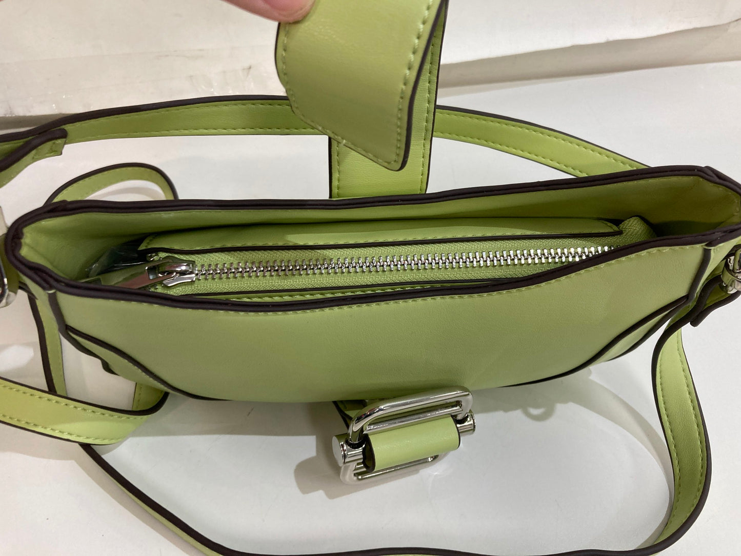 Faux Leather Clutch Bag Short & Long Handles Lime Green NEW