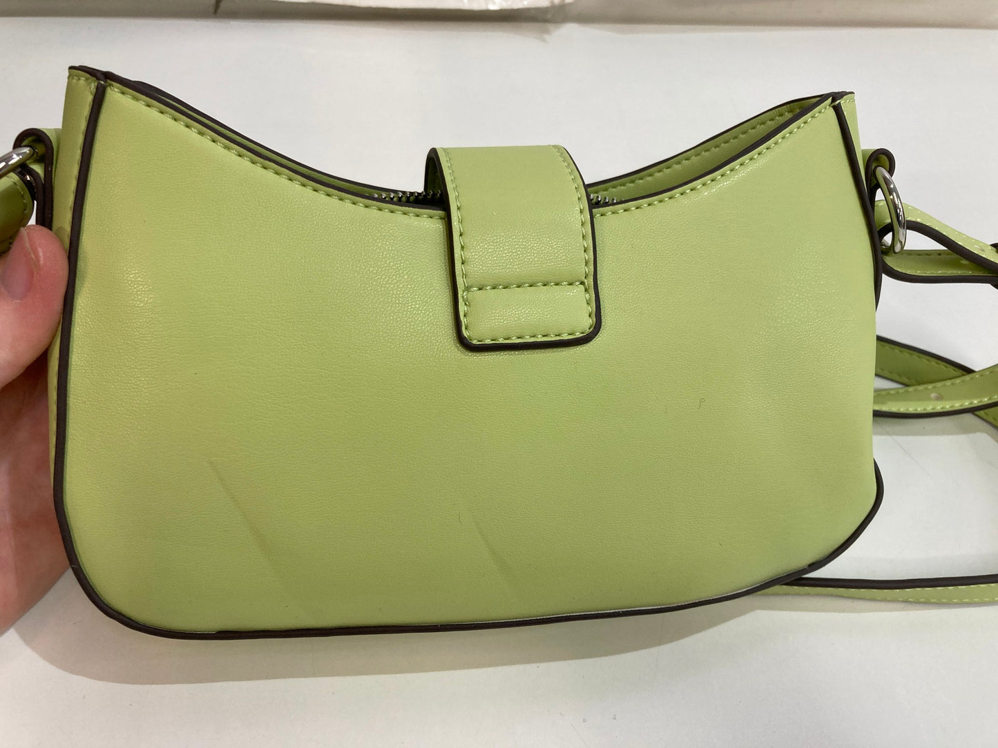 Faux Leather Clutch Bag Short & Long Handles Lime Green NEW