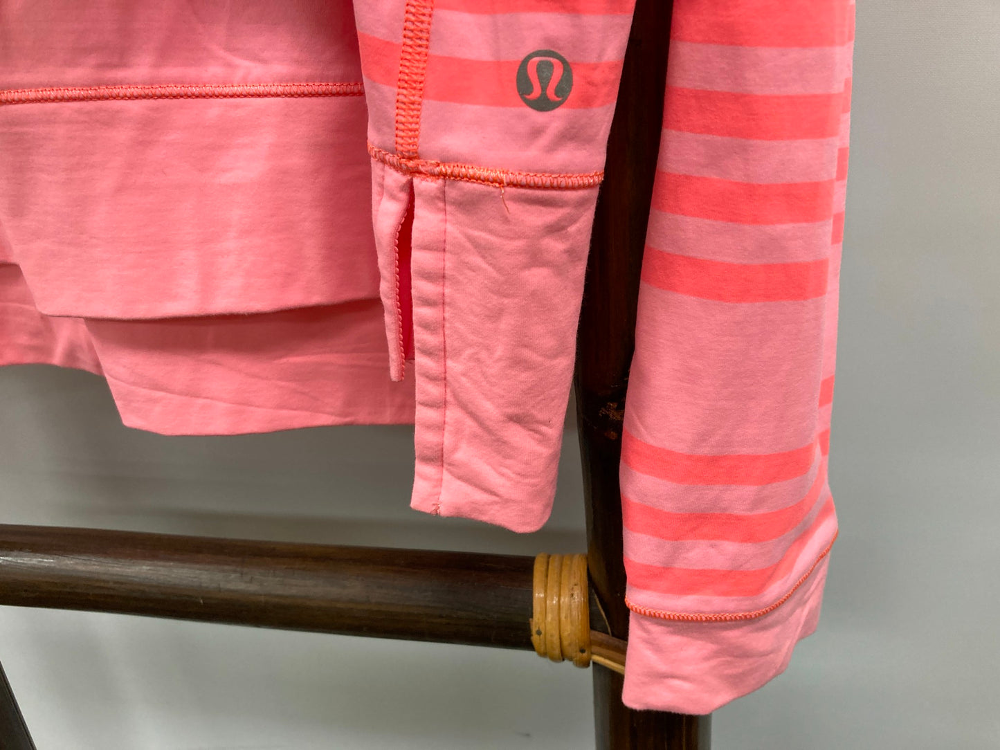 Lululemon L/S Back Zip Striped Training Top Pink/Orange Ladies Sz 10 NEW