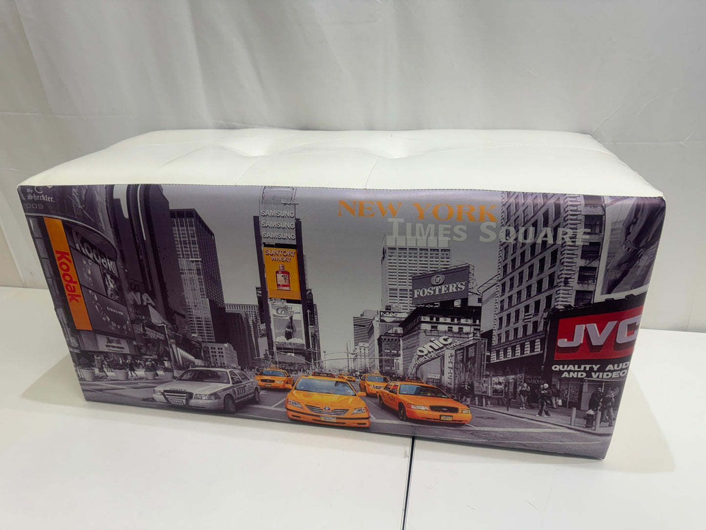 Jemark NEW York Times Square Faux Leather Printed Rectangle Padded Stool NEW