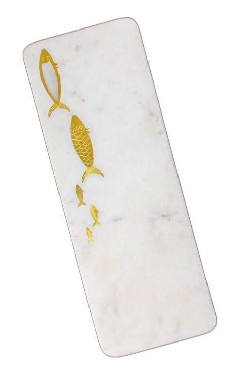 Gauri Kohli Handcrafted Goldfin Marble Cheese Board 48 X 18Cm NEW