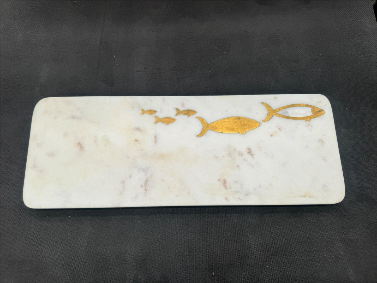 Gauri Kohli Handcrafted Goldfin Marble Cheese Board 48 X 18Cm NEW