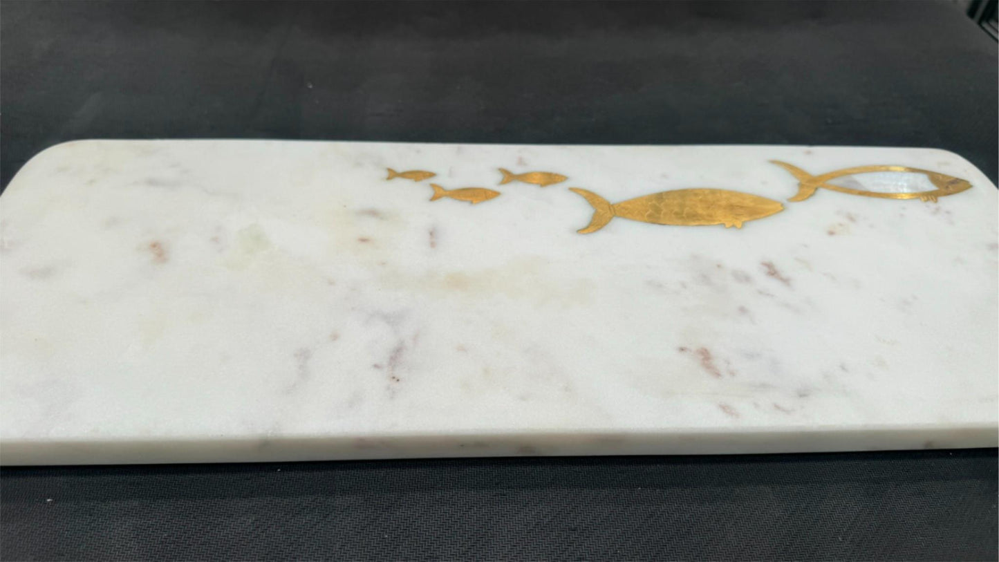 Gauri Kohli Handcrafted Goldfin Marble Cheese Board 48 X 18Cm NEW