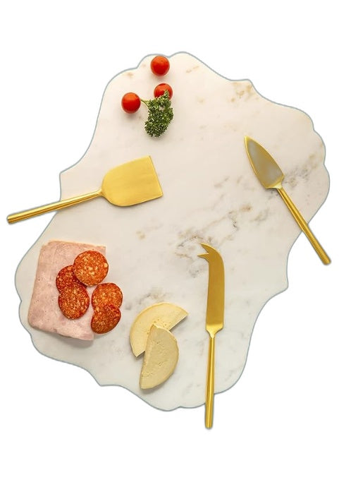 Gauri Kohli Handcrafted Jubilant Marble Cheese Board & Knives 40Cm NEW