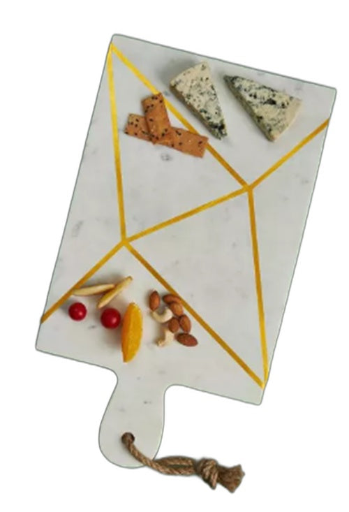 Gauri Kohli Handcrafted Badajoz Marble & Gold Cheese Board Large NEW