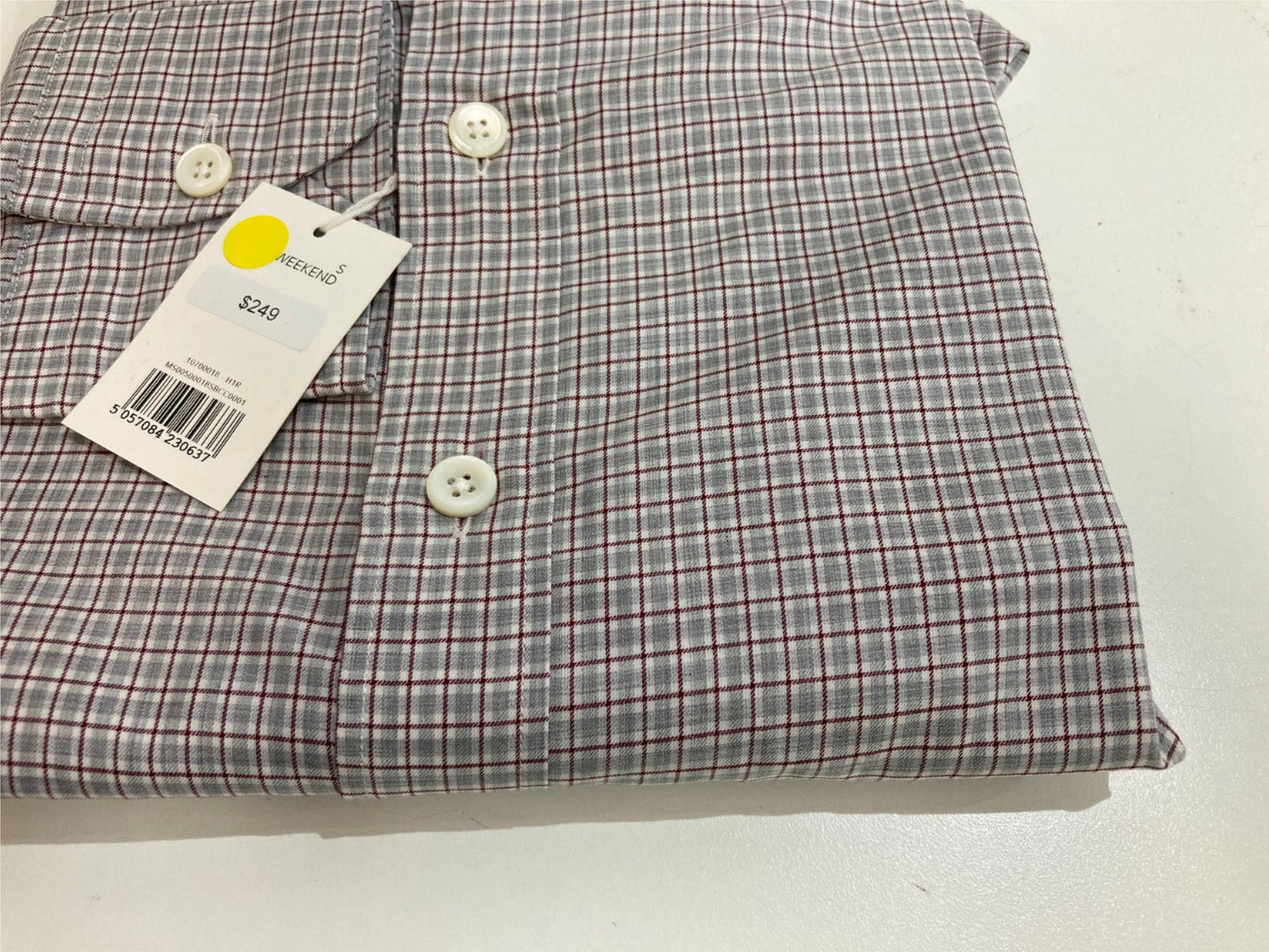 Thomas Pink Weekend Tailored Shirt Grey/Maroon Check Men Sz S NEW