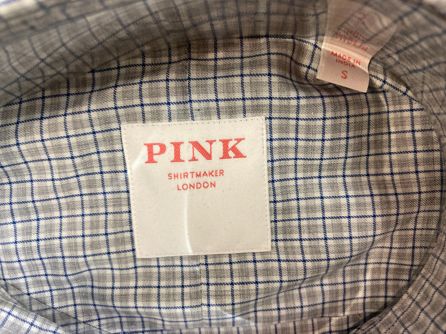 Thomas Pink Weekend Tailored Shirt Grey/Blue Check Men Sz S NEW