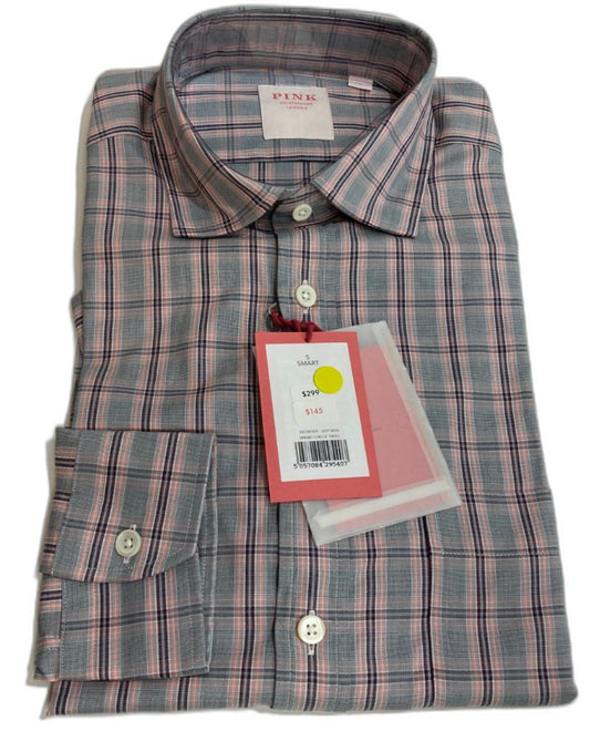 Thomas Pink Weekend Smart Tailored Shirt Pink Grey Check Men Sz S NEW