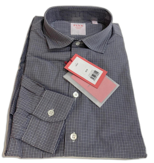 Thomas Pink Weekend 100% Cotton Shirt Grey/White Check Men Sz S NEW