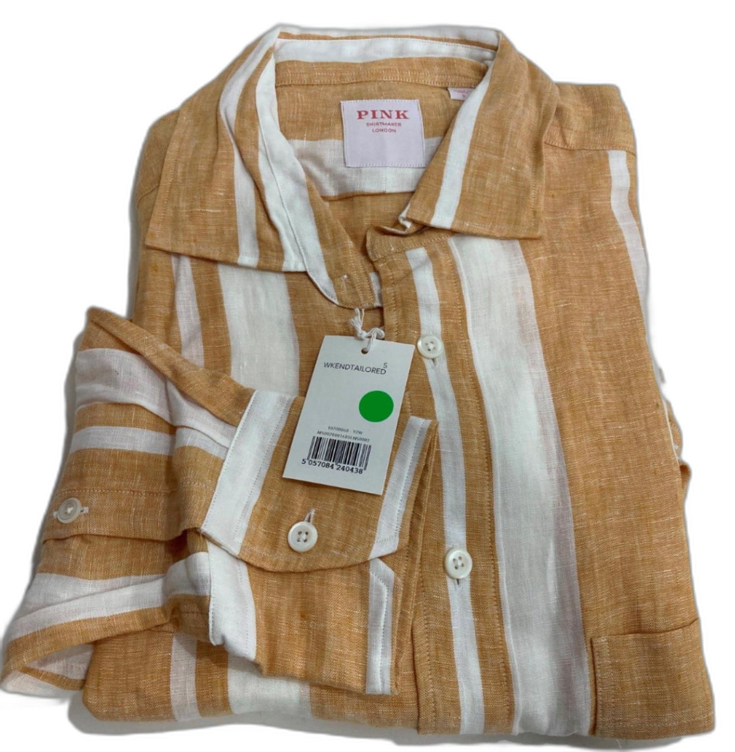 Thomas Pink Weekend Linen Shirt Sand / White Stripes Men Sz S NEW