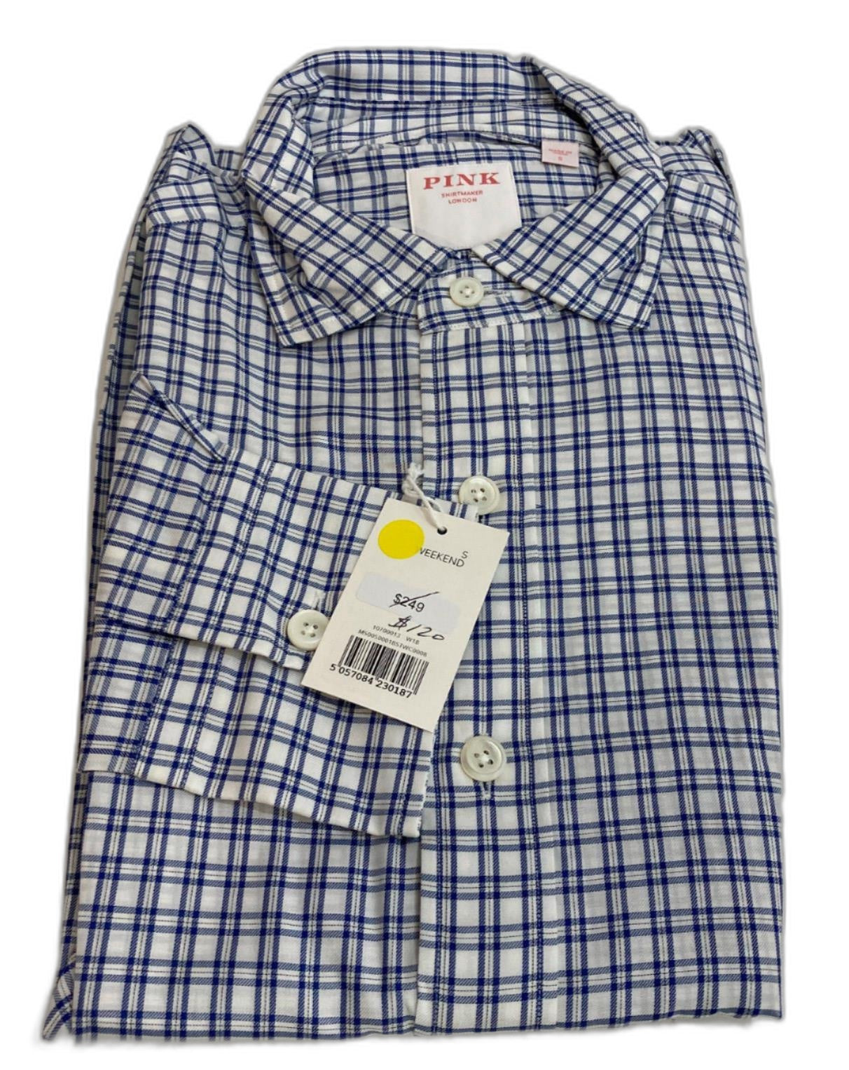 Thomas Pink Weekend 100% Cotton Shirt Blue Small Checks Men Sz S NEW