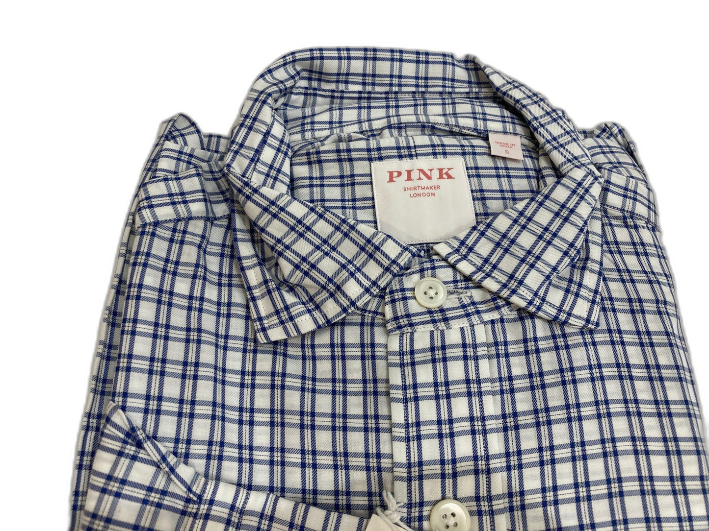 Thomas Pink Weekend 100% Cotton Shirt Blue Small Checks Men Sz S NEW