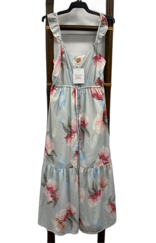 Alive Girl Kimberly Midi Lined Dress Floral Blue Ladies Sz 10*Tag NEW