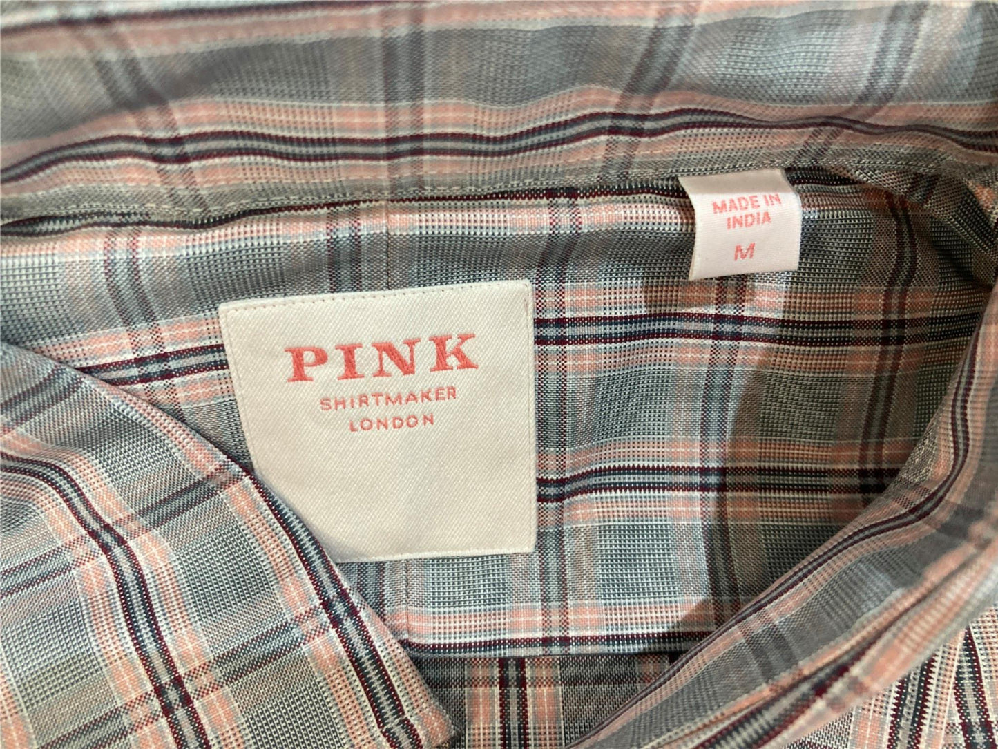 Thomas Pink Cotton Week-End Casual Shirt Pink Grey Checks Men Sz M NEW