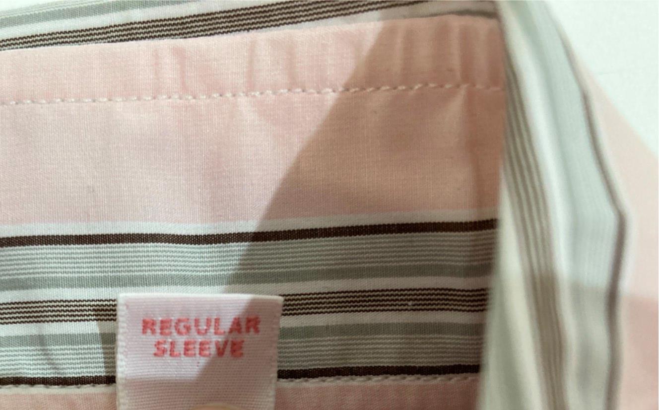 Thomas Pink Cotton Business Shirt Pink Grey Lines Men Sz 15.5/39R NEW