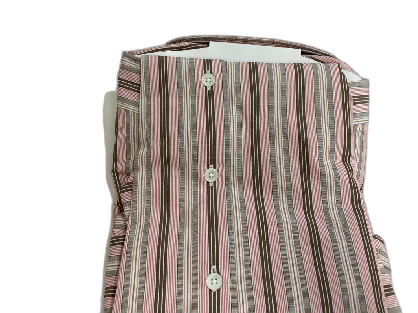 Thomas Pink Cotton Business Shirt Pink Brown Lines Men Sz 15.5/39R NEW